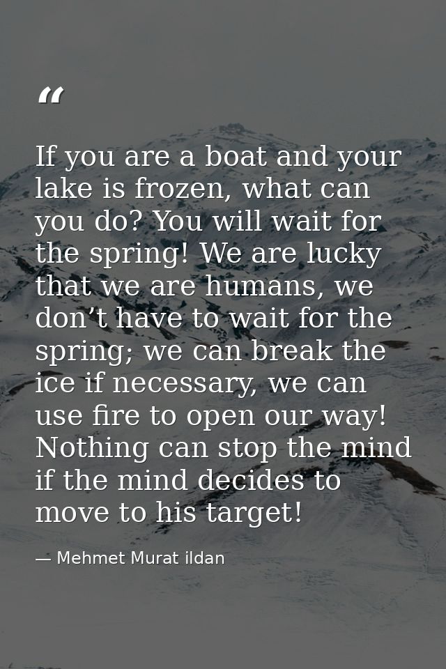 If you are a boat and your lake is frozen, what can you do? You will wait for the spring! We are lucky that we are human — Mehmet Murat ildan