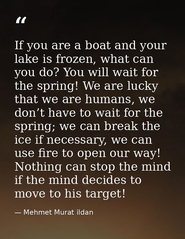 If you are a boat and your lake is frozen, what can you do? You will wait for the spring! We are lucky that we are human — Mehmet Murat ildan