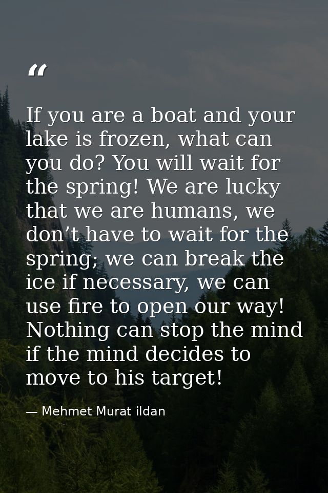 If you are a boat and your lake is frozen, what can you do? You will wait for the spring! We are lucky that we are human — Mehmet Murat ildan