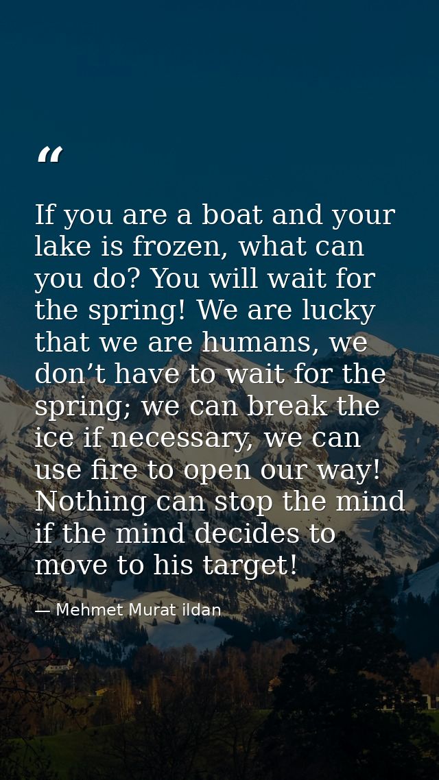 If you are a boat and your lake is frozen, what can you do? You will wait for the spring! We are lucky that we are human — Mehmet Murat ildan