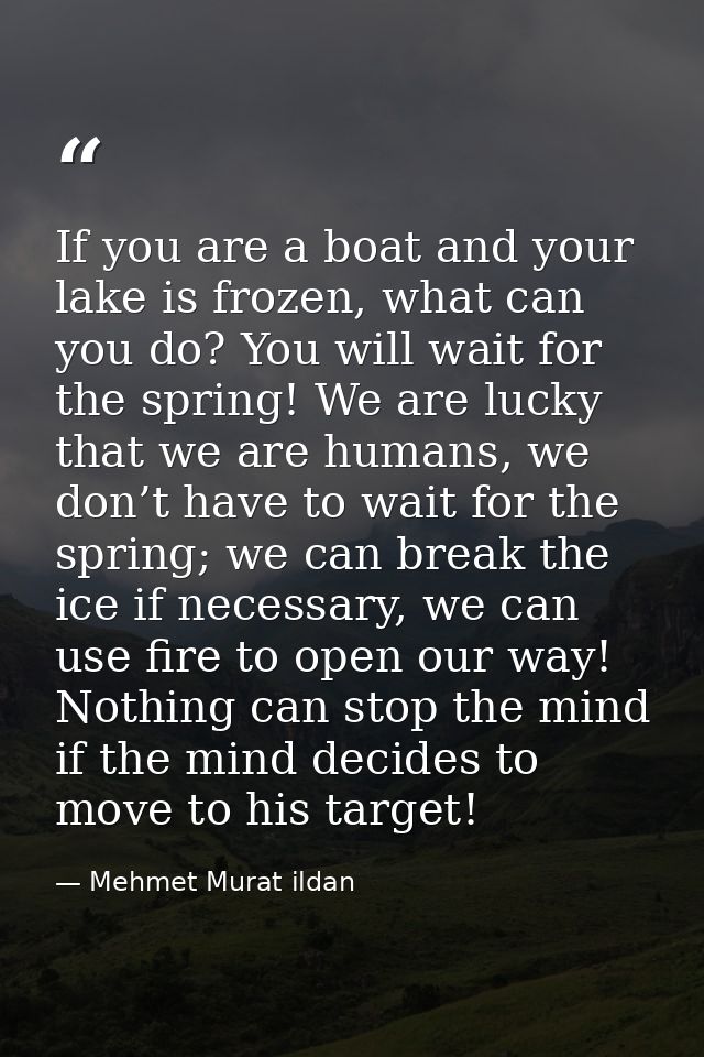 If you are a boat and your lake is frozen, what can you do? You will wait for the spring! We are lucky that we are human — Mehmet Murat ildan