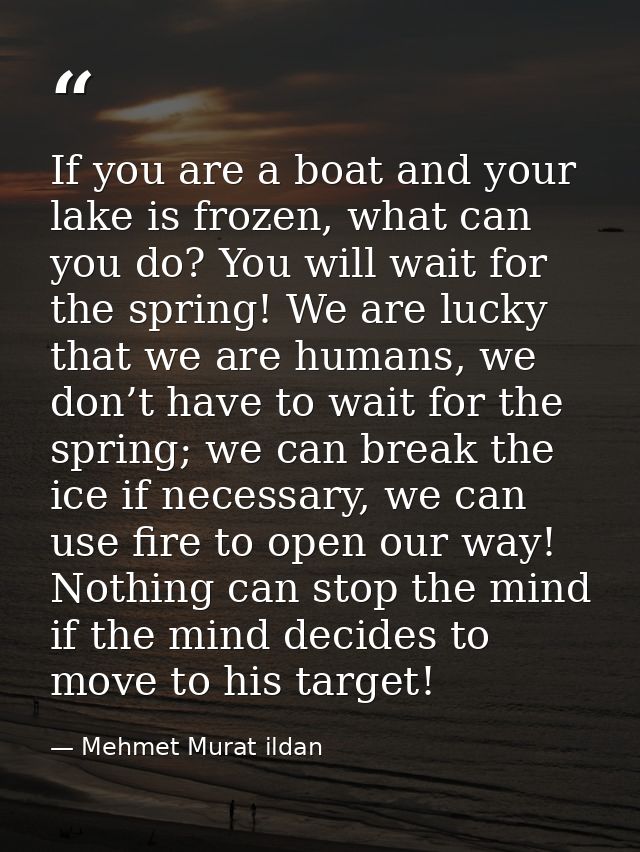 If you are a boat and your lake is frozen, what can you do? You will wait for the spring! We are lucky that we are human — Mehmet Murat ildan