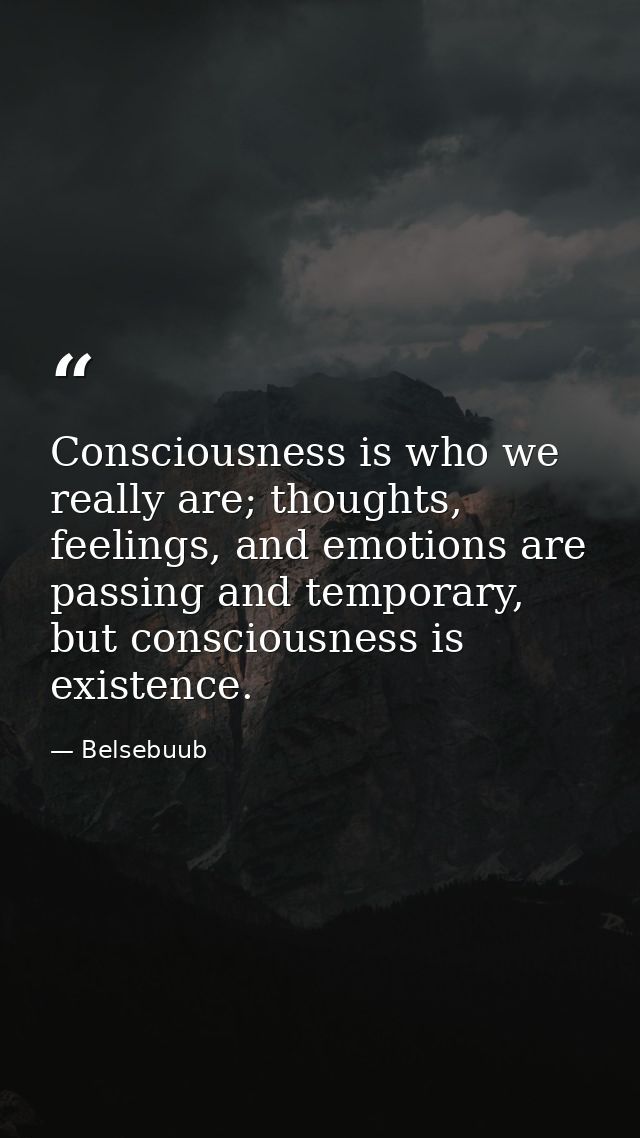Consciousness is who we really are; thoughts, feelings, and emotions are passing and temporary, but consciousness is exi — Belsebuub