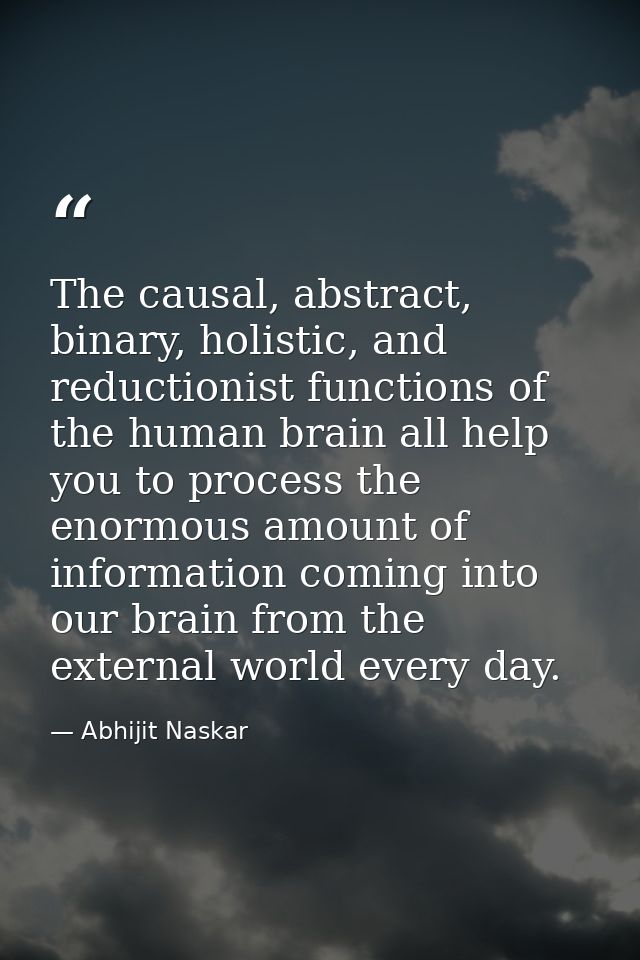 The causal, abstract, binary, holistic, and reductionist functions of the human brain all help you to process the enormo — Abhijit Naskar