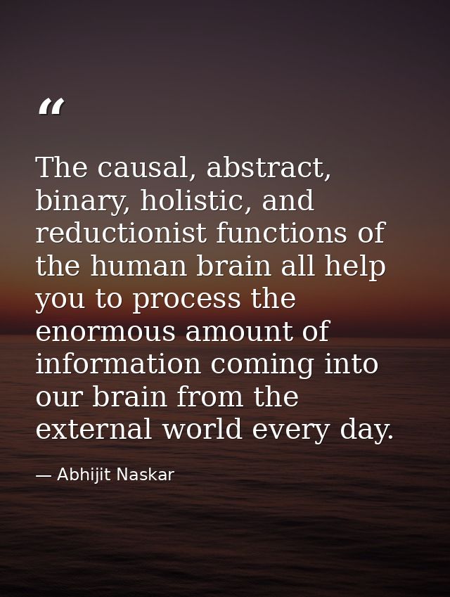 The causal, abstract, binary, holistic, and reductionist functions of the human brain all help you to process the enormo — Abhijit Naskar