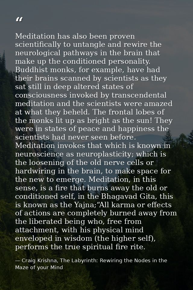 Meditation has also been proven scientifically to untangle and rewire the neurological pathways in the brain that make u — Craig Krishna, The Labyrinth: Rewiring the Nodes in the Maze of your Mind