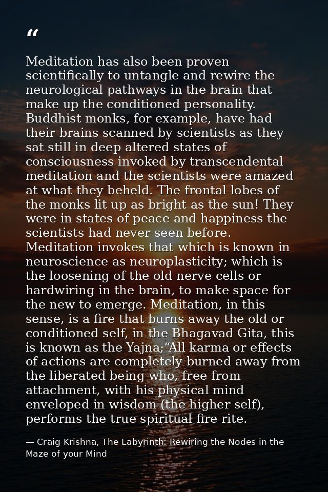 Meditation has also been proven scientifically to untangle and rewire the neurological pathways in the brain that make u — Craig Krishna, The Labyrinth: Rewiring the Nodes in the Maze of your Mind
