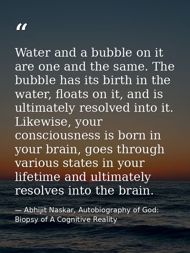 Water and a bubble on it are one and the same. The bubble has its birth in the water, floats on it, and is ultimately re — Abhijit Naskar, Autobiography of God: Biopsy of A Cognitive Reality