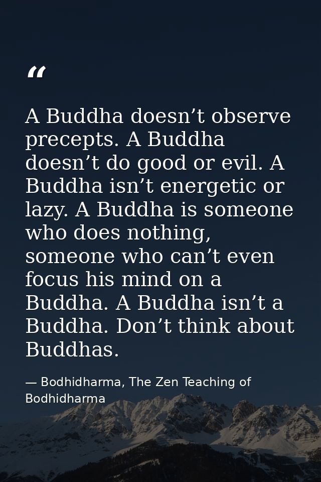 A Buddha doesn’t observe precepts. A Buddha doesn’t do good or evil. A Buddha isn’t energetic or lazy. A Buddha is someo — Bodhidharma, The Zen Teaching of Bodhidharma