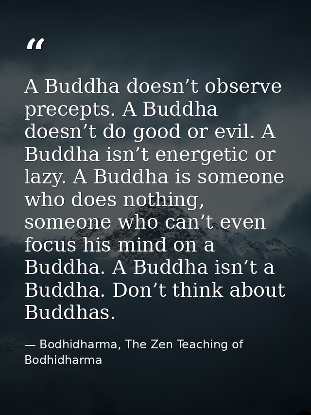 A Buddha doesn’t observe precepts. A Buddha doesn’t do good or evil. A Buddha isn’t energetic or lazy. A Buddha is someo — Bodhidharma, The Zen Teaching of Bodhidharma