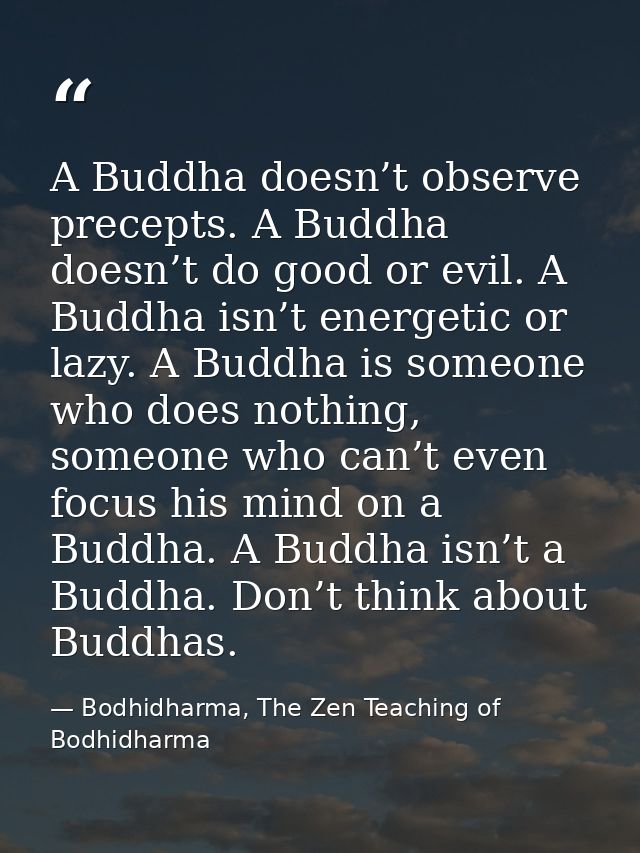 A Buddha doesn’t observe precepts. A Buddha doesn’t do good or evil. A Buddha isn’t energetic or lazy. A Buddha is someo — Bodhidharma, The Zen Teaching of Bodhidharma