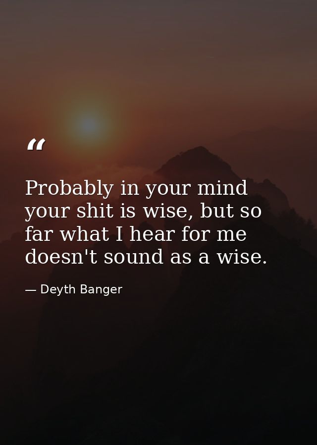 Probably in your mind your shit is wise, but so far what I hear for me doesn't sound as a wise. — Deyth Banger