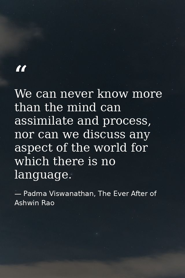 We can never know more than the mind can assimilate and process, nor can we discuss any aspect of the world for which th — Padma Viswanathan, The Ever After of Ashwin Rao