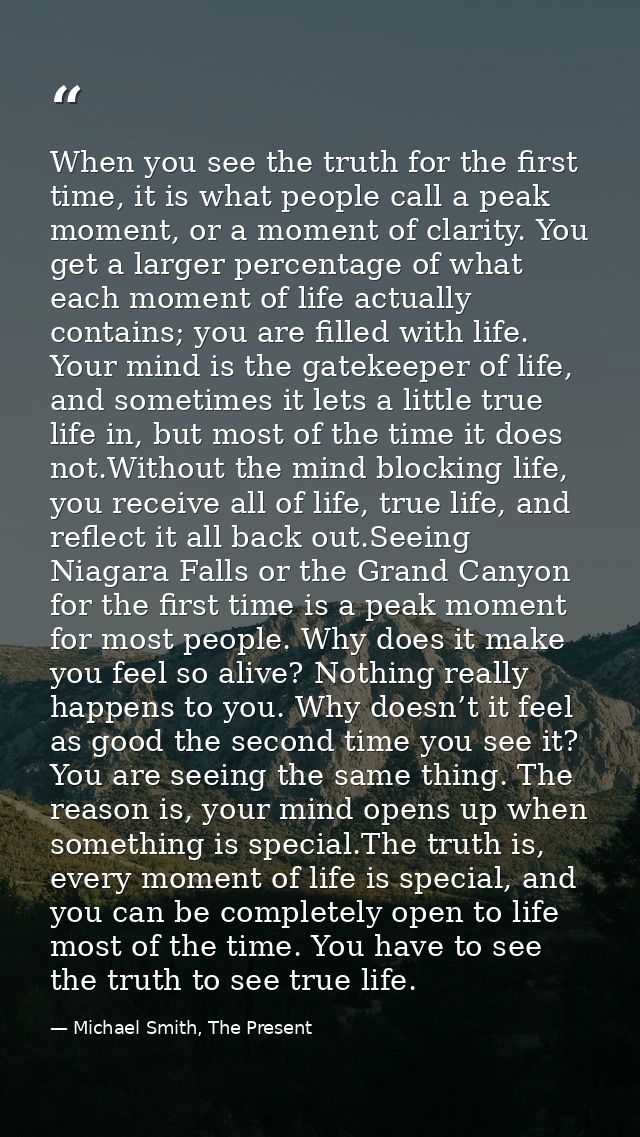 When you see the truth for the first time, it is what people call a peak moment, or a moment of clarity. You get a large — Michael Smith, The Present