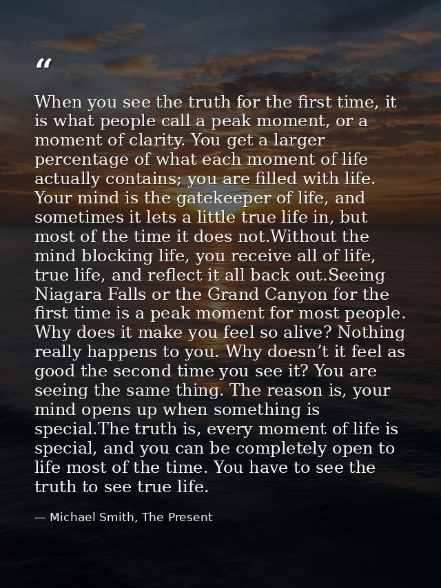 When you see the truth for the first time, it is what people call a peak moment, or a moment of clarity. You get a large — Michael Smith, The Present