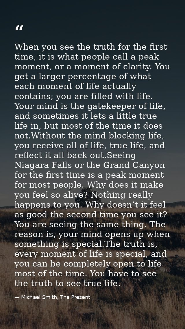 When you see the truth for the first time, it is what people call a peak moment, or a moment of clarity. You get a large — Michael Smith, The Present