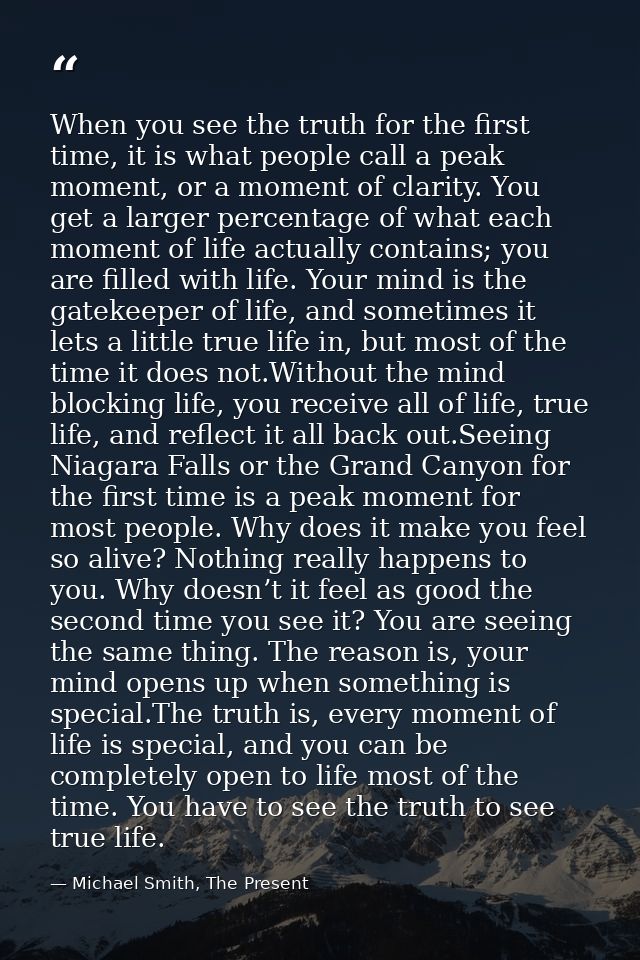 When you see the truth for the first time, it is what people call a peak moment, or a moment of clarity. You get a large — Michael Smith, The Present