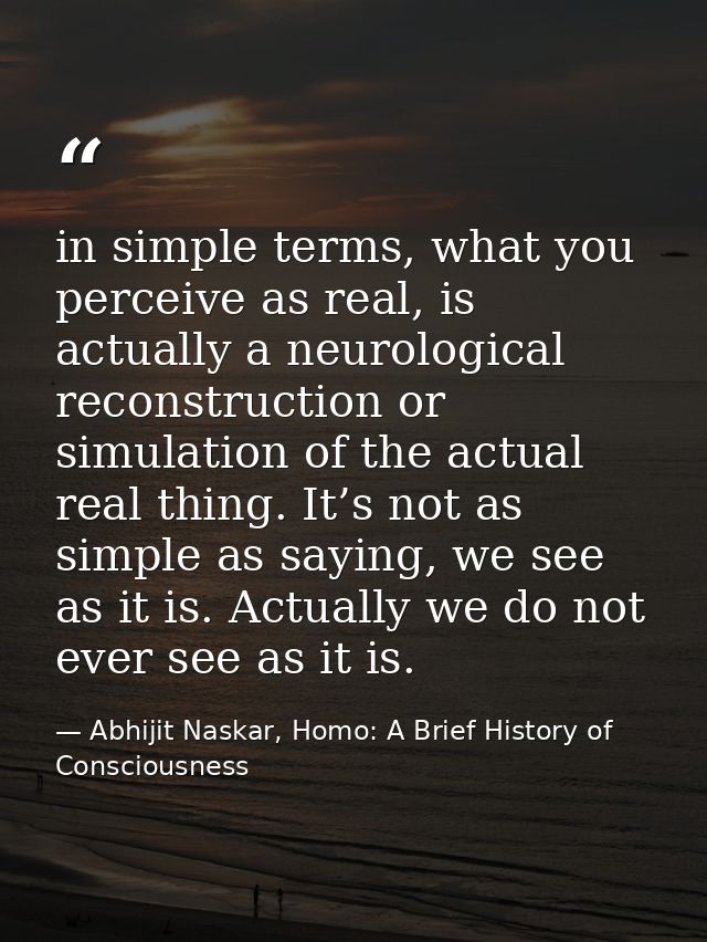 in simple terms, what you perceive as real, is actually a neurological reconstruction or simulation of the actual real t — Abhijit Naskar, Homo: A Brief History of Consciousness