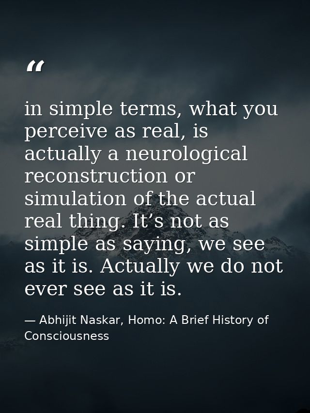 in simple terms, what you perceive as real, is actually a neurological reconstruction or simulation of the actual real t — Abhijit Naskar, Homo: A Brief History of Consciousness