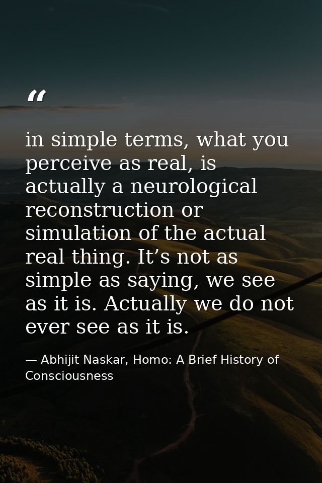 in simple terms, what you perceive as real, is actually a neurological reconstruction or simulation of the actual real t — Abhijit Naskar, Homo: A Brief History of Consciousness