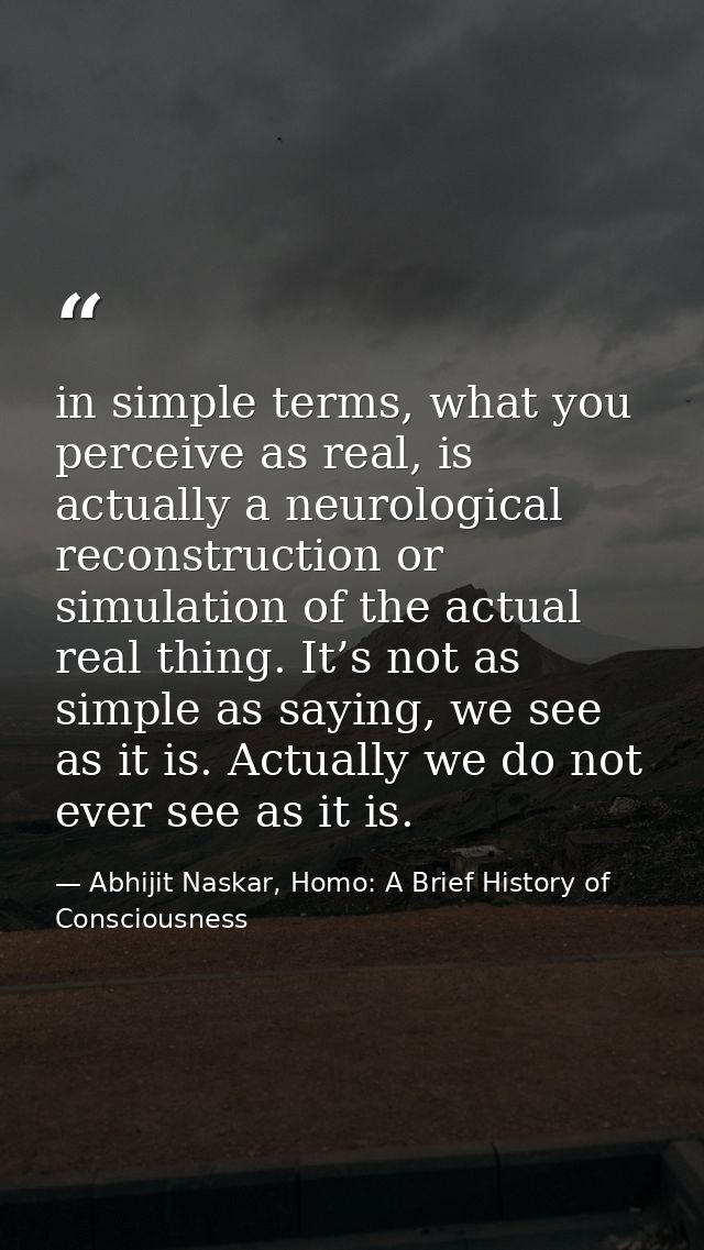 in simple terms, what you perceive as real, is actually a neurological reconstruction or simulation of the actual real t — Abhijit Naskar, Homo: A Brief History of Consciousness