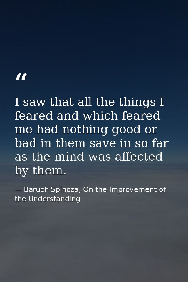 I saw that all the things I feared and which feared me had nothing good or bad in them save in so far as the mind was af — Baruch Spinoza, On the Improvement of the Understanding