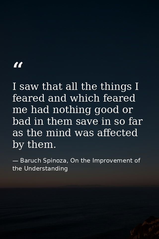 I saw that all the things I feared and which feared me had nothing good or bad in them save in so far as the mind was af — Baruch Spinoza, On the Improvement of the Understanding