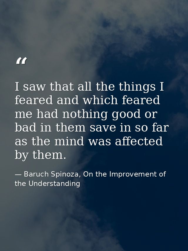 I saw that all the things I feared and which feared me had nothing good or bad in them save in so far as the mind was af — Baruch Spinoza, On the Improvement of the Understanding