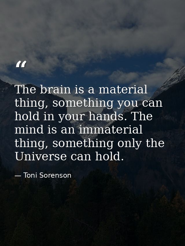 The brain is a material thing, something you can hold in your hands. The mind is an immaterial thing, something only the — Toni Sorenson