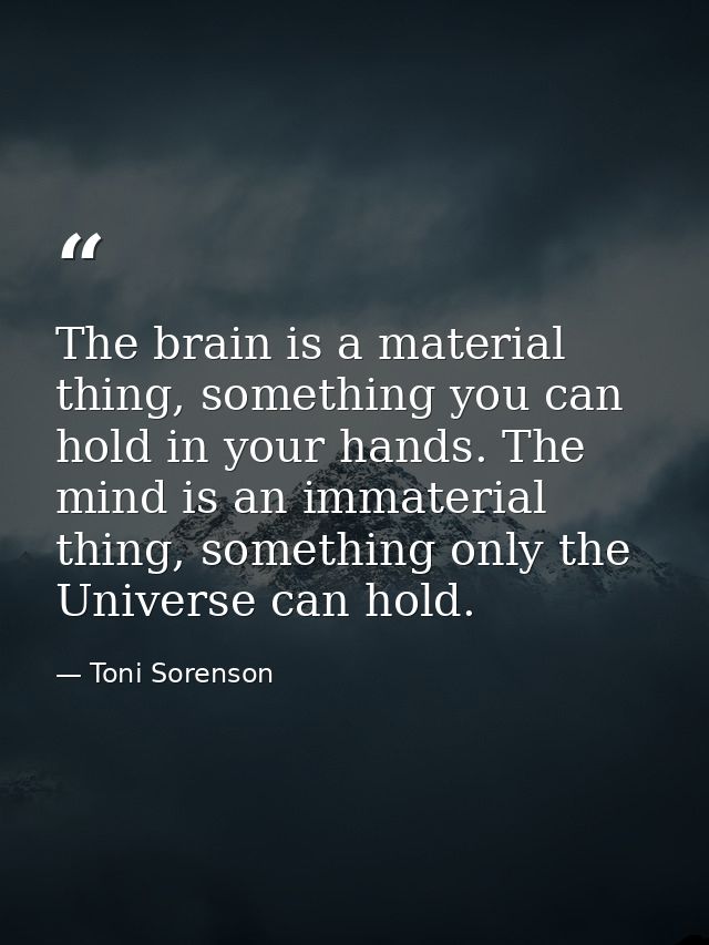 The brain is a material thing, something you can hold in your hands. The mind is an immaterial thing, something only the — Toni Sorenson