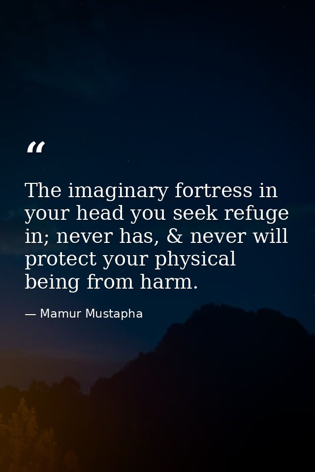The imaginary fortress in your head you seek refuge in; never has, & never will protect your physical being from harm. — Mamur Mustapha