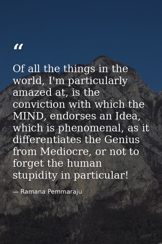 Of all the things in the world, I'm particularly amazed at, is the conviction with which the MIND, endorses an Idea, whi — Ramana Pemmaraju