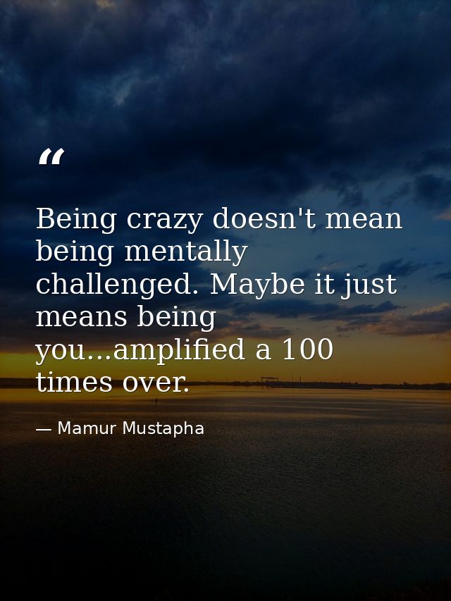 Being crazy doesn't mean being mentally challenged. Maybe it just means being you...amplified a 100 times over. — Mamur Mustapha