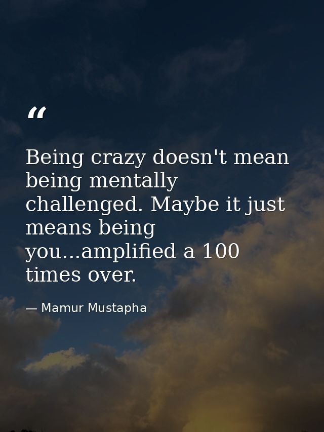 Being crazy doesn't mean being mentally challenged. Maybe it just means being you...amplified a 100 times over. — Mamur Mustapha