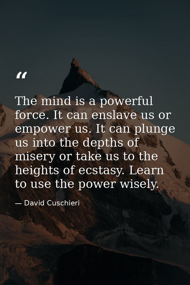 The mind is a powerful force. It can enslave us or empower us. It can plunge us into the depths of misery or take us to  — David Cuschieri