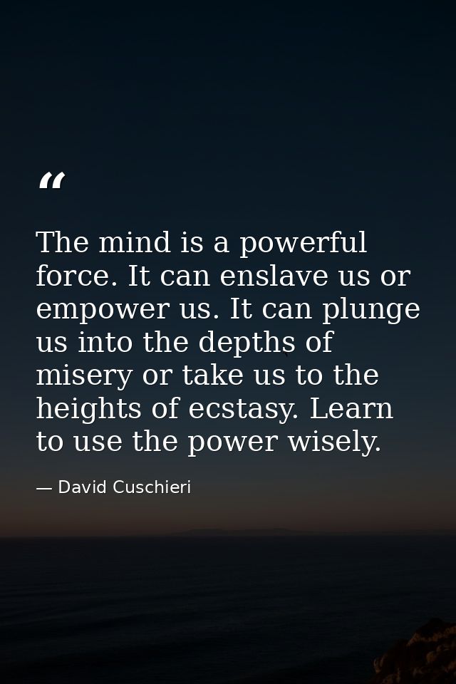 The mind is a powerful force. It can enslave us or empower us. It can plunge us into the depths of misery or take us to  — David Cuschieri