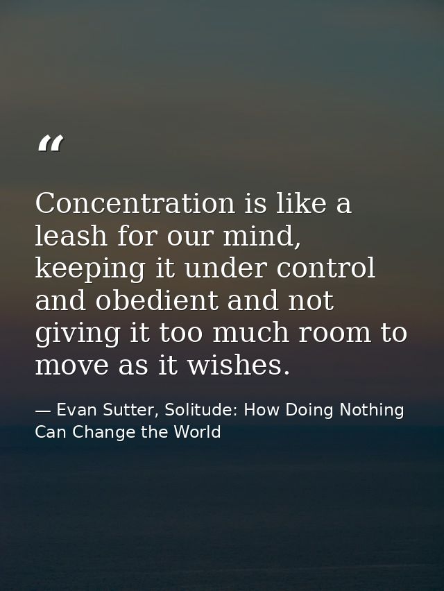 Concentration is like a leash for our mind, keeping it under control and obedient and not giving it too much room to mov — Evan Sutter, Solitude: How Doing Nothing Can Change the World