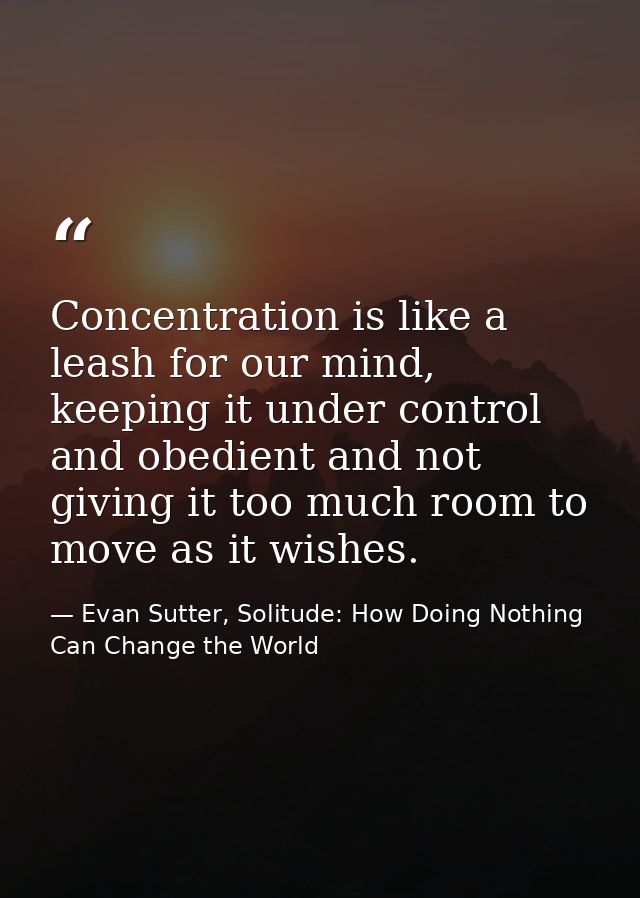 Concentration is like a leash for our mind, keeping it under control and obedient and not giving it too much room to mov — Evan Sutter, Solitude: How Doing Nothing Can Change the World