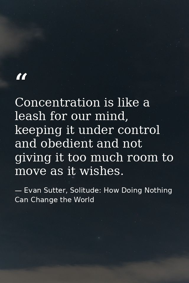 Concentration is like a leash for our mind, keeping it under control and obedient and not giving it too much room to mov — Evan Sutter, Solitude: How Doing Nothing Can Change the World