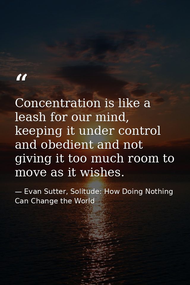 Concentration is like a leash for our mind, keeping it under control and obedient and not giving it too much room to mov — Evan Sutter, Solitude: How Doing Nothing Can Change the World