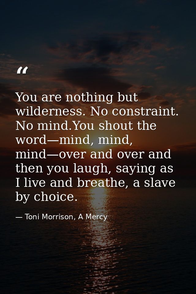 You are nothing but wilderness. No constraint. No mind.You shout the word—mind, mind, mind—over and over and then you la — Toni Morrison, A Mercy
