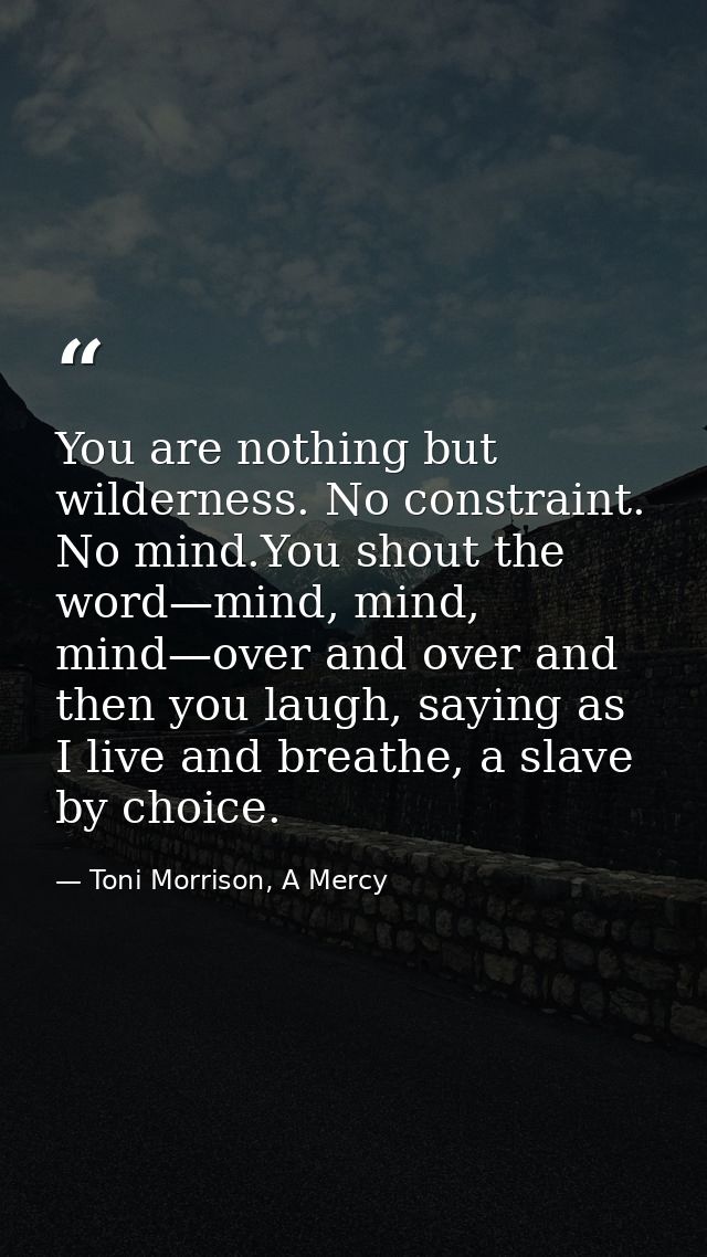 You are nothing but wilderness. No constraint. No mind.You shout the word—mind, mind, mind—over and over and then you la — Toni Morrison, A Mercy