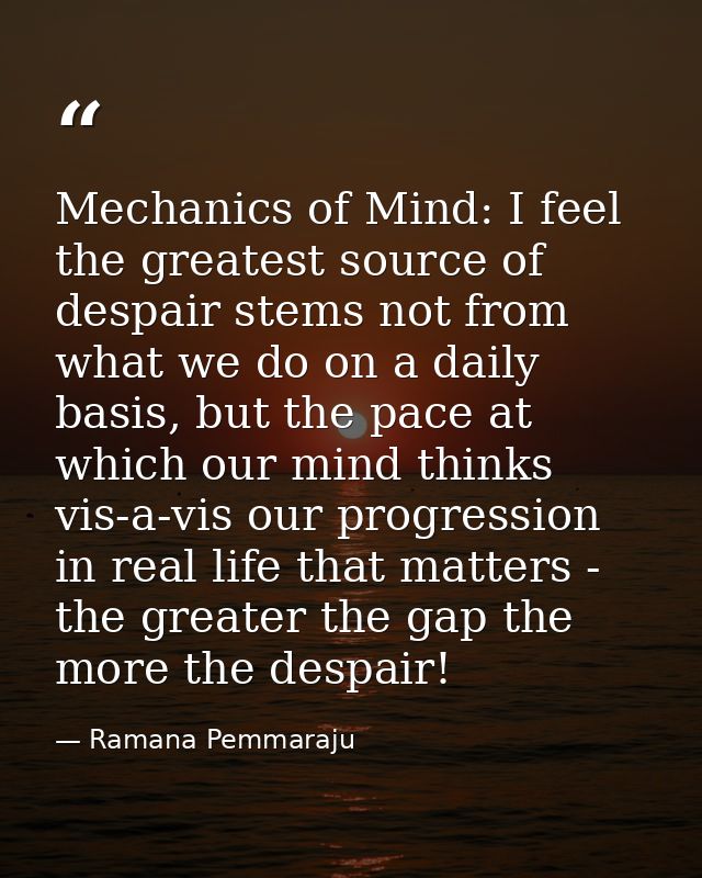 Mechanics of Mind: I feel the greatest source of despair stems not from what we do on a daily basis, but the pace at whi — Ramana Pemmaraju