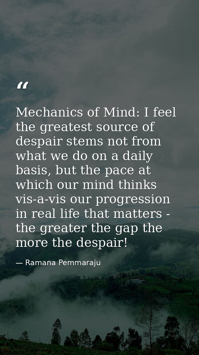 Mechanics of Mind: I feel the greatest source of despair stems not from what we do on a daily basis, but the pace at whi — Ramana Pemmaraju