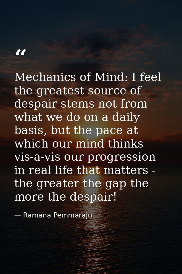 Mechanics of Mind: I feel the greatest source of despair stems not from what we do on a daily basis, but the pace at whi — Ramana Pemmaraju