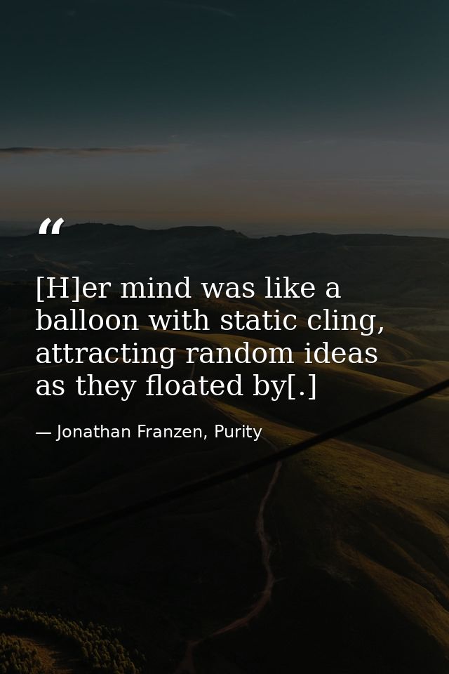 [H]er mind was like a balloon with static cling, attracting random ideas as they floated by[.] — Jonathan Franzen, Purity