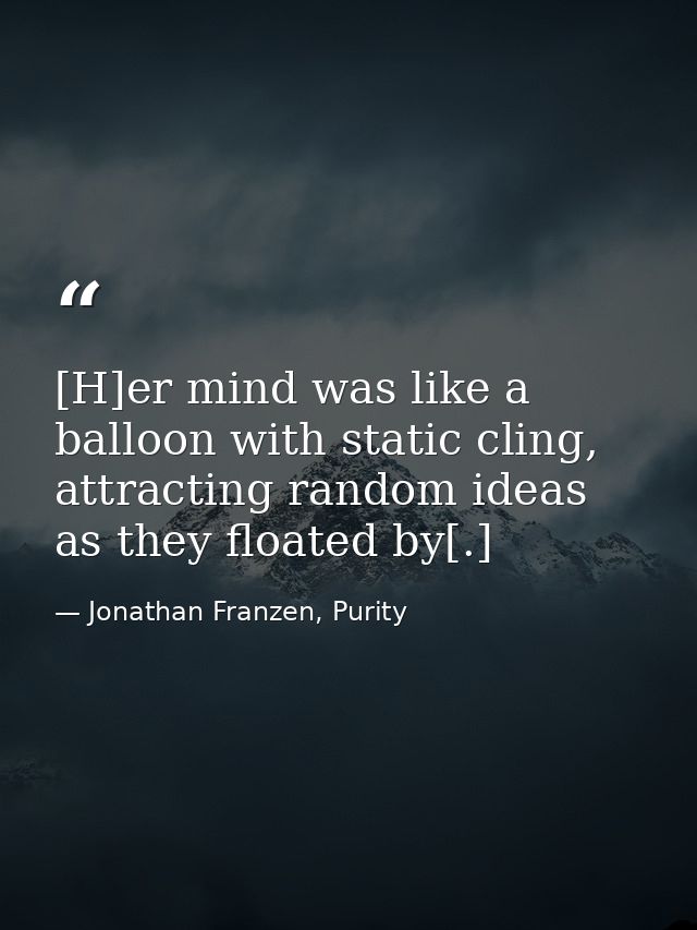 [H]er mind was like a balloon with static cling, attracting random ideas as they floated by[.] — Jonathan Franzen, Purity