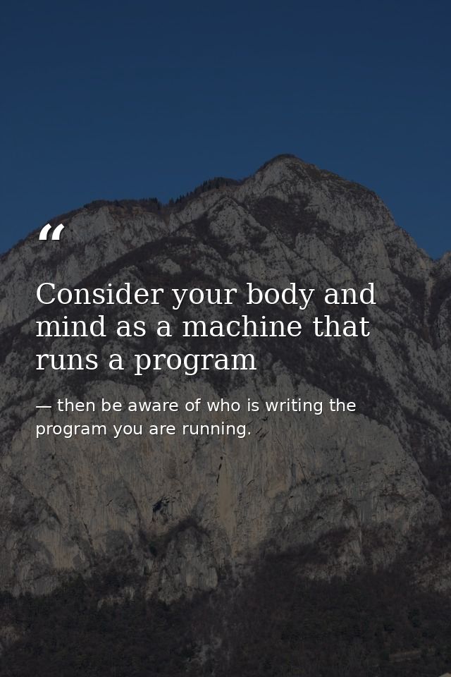 Consider your body and mind as a machine that runs a program — then be aware of who is writing the program you are running.