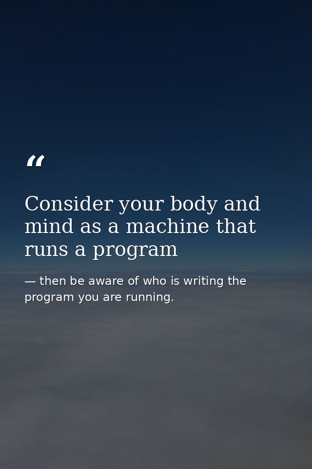 Consider your body and mind as a machine that runs a program — then be aware of who is writing the program you are running.