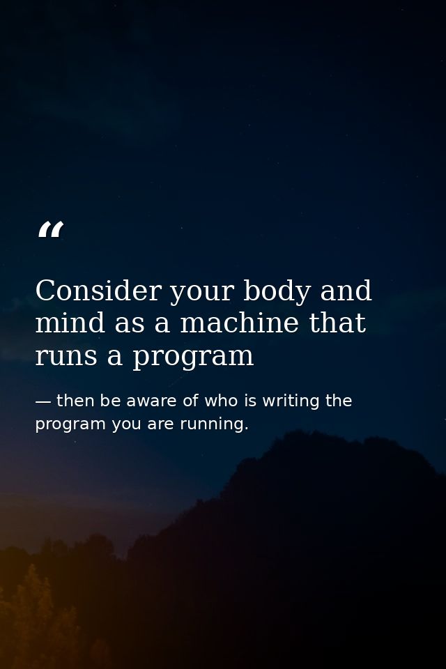 Consider your body and mind as a machine that runs a program — then be aware of who is writing the program you are running.